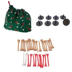 Wooden Golf Tees & 8 Plastic Ball Markers Set & Golf Storage Bag 38pc Beginner